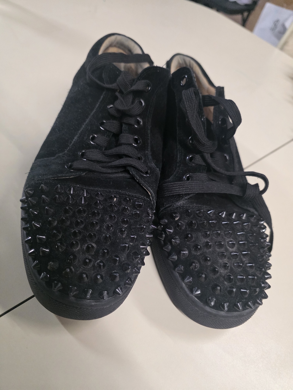 Christian Louboutin Men’s Black Studded Suede Lace-Up Sneakers